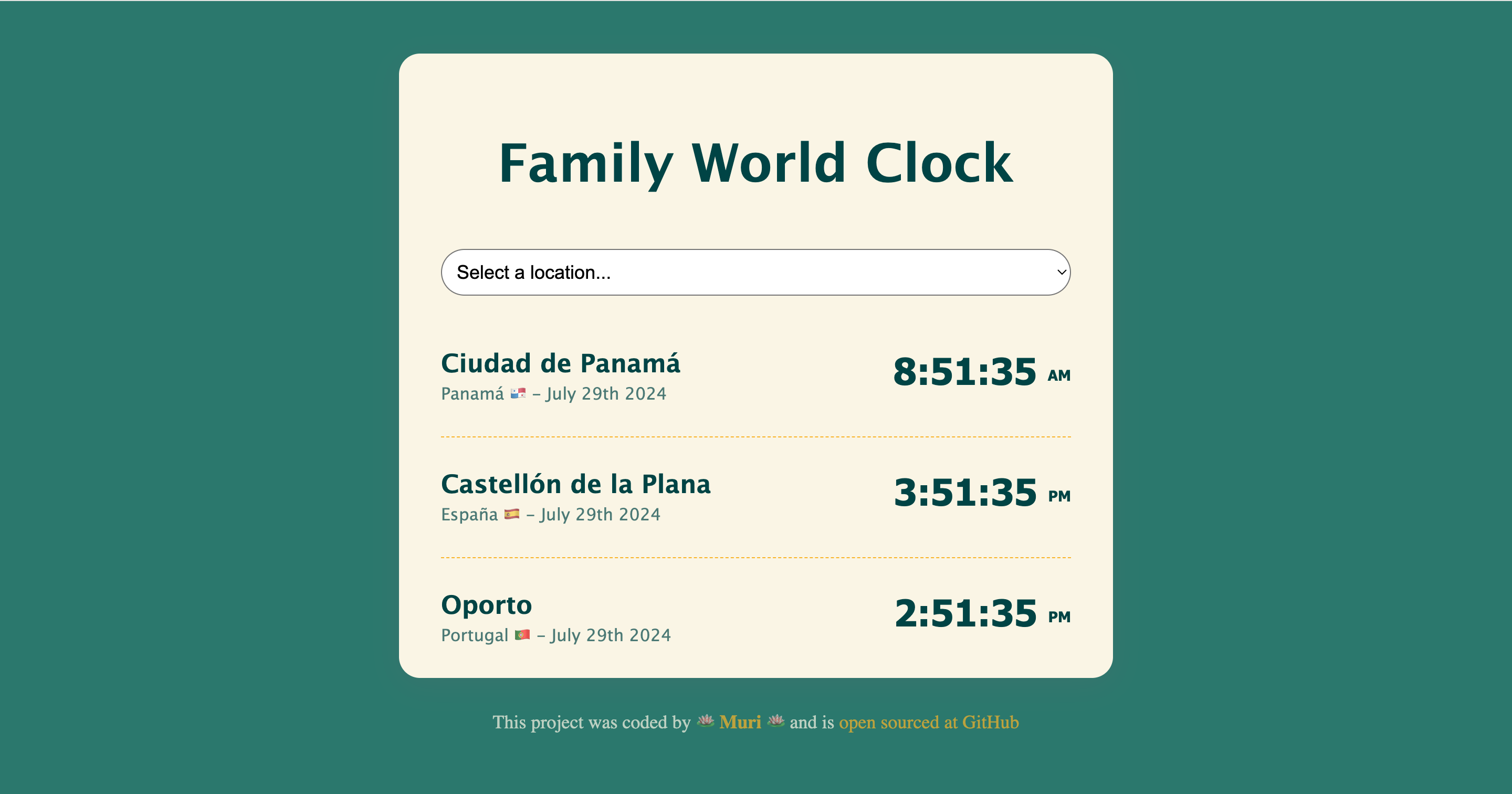 View of 'Family World Clock'